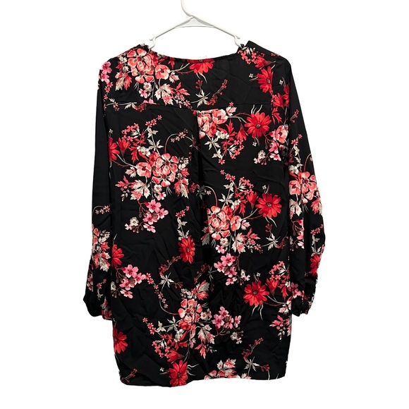 Peach Love California Black Top with Red and Cream Florals - Picture 2 of 3